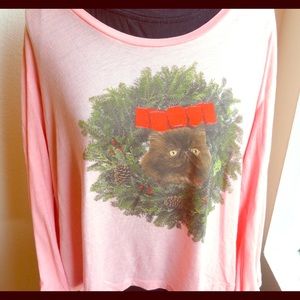 Wildfox lazy long sleeve top M L wreath kitty cat